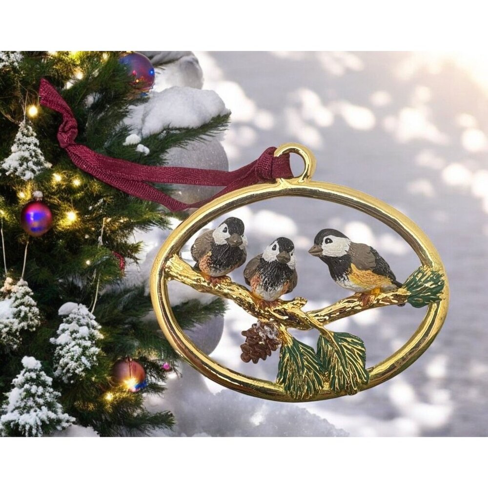 Chickadee Bird Trio Christmas Tree Ornament Winter Visitors Carlton Cards
